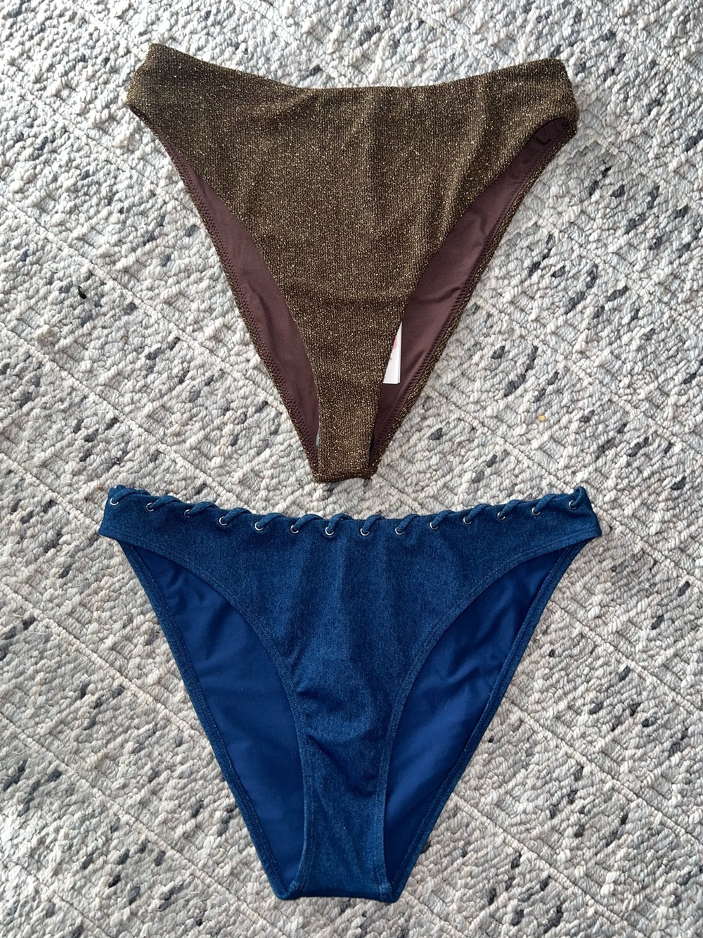 Good American Shimmering Brown & Navy Denim Bikini Bottoms Bundle